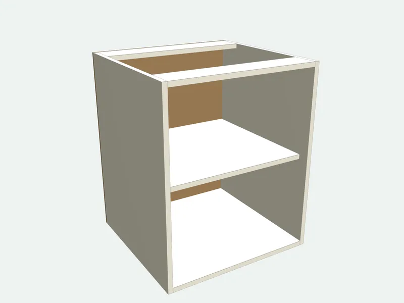 Base cabinet with the doors removed, showing the inside