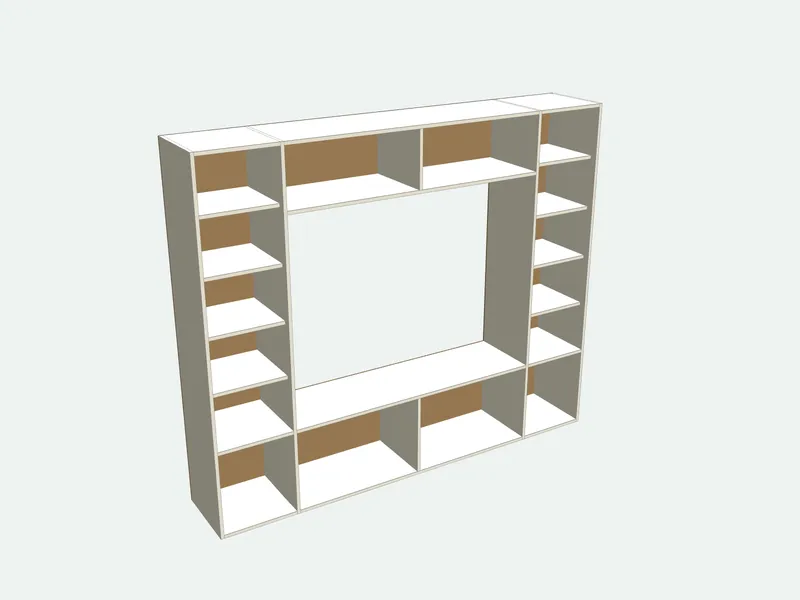 Entertainment center with the doors removed, showing the inside