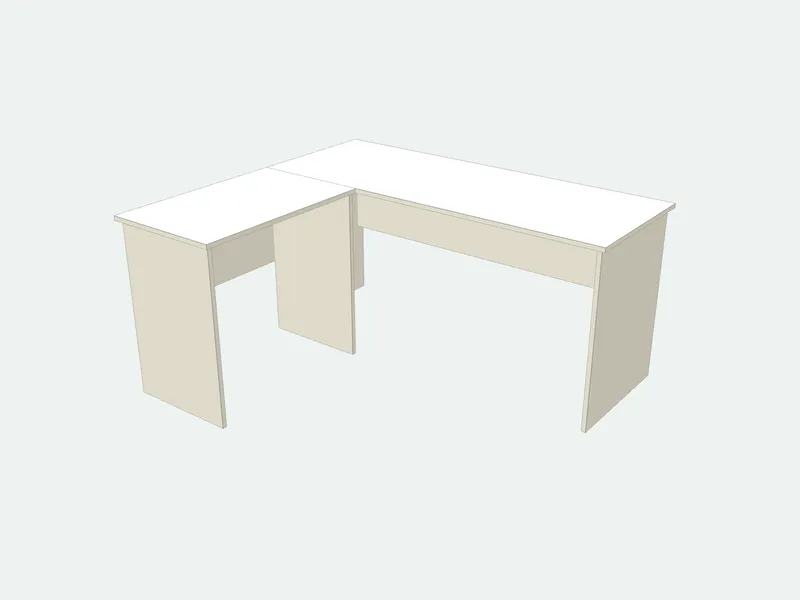 L-shaped desk plan in 3D