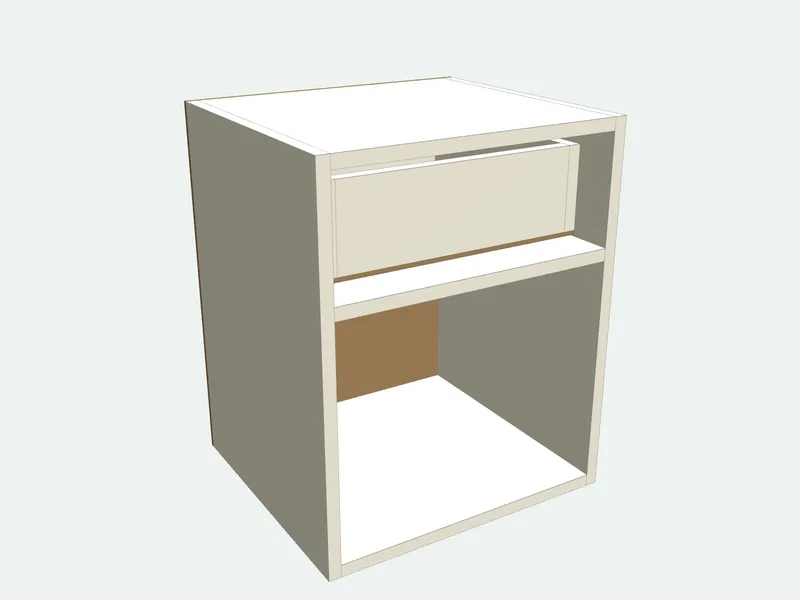 Nightstand with the drawer fronts removed, showing the inside