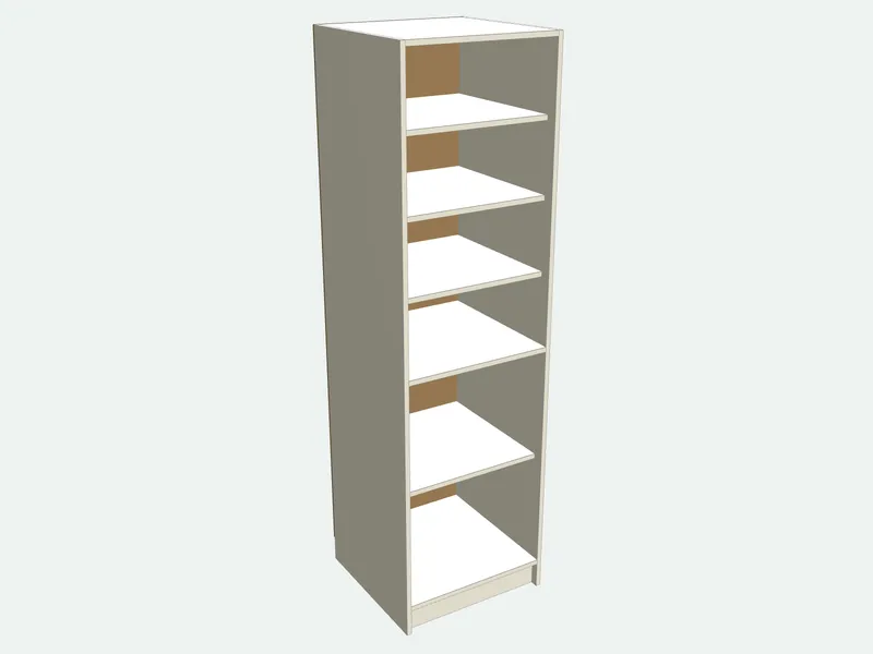 Pantry cabinet with the doors removed, showing the inside