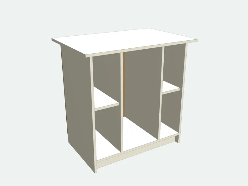 Router table with the doors removed, showing the inside