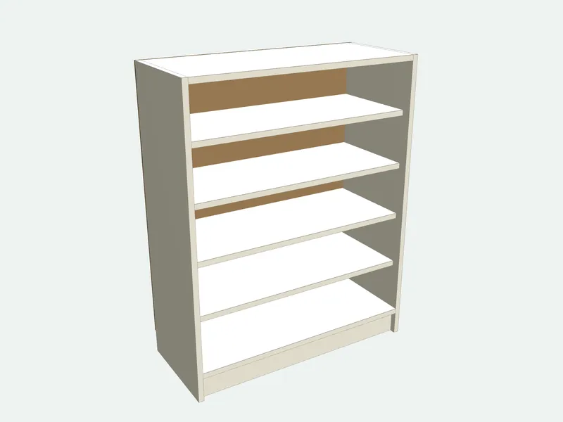 Shoe cabinet with the doors removed, showing the inside