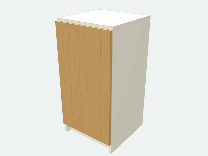 Tilt-out trash can cabinet plan in 3D