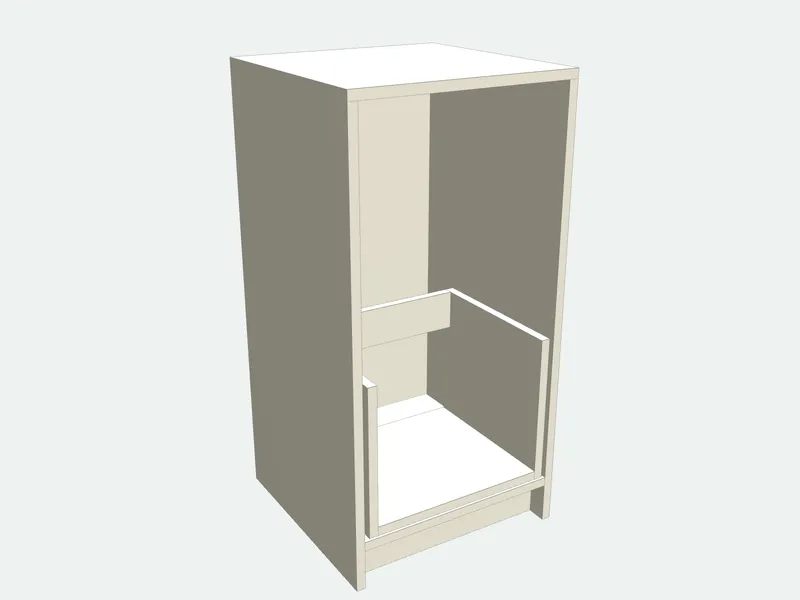 Tilt-out trash can cabinet with the tilt-out front removed